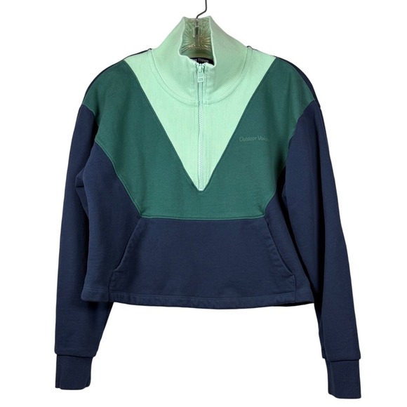 OUTDOOR VOICES Women's 100% Cotton Cropped 1/2 Zip Colorblock Sweatshirt, Size M - Picture 2 of 8
